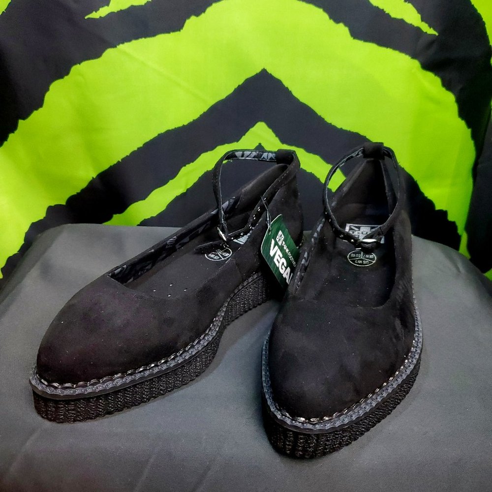 TUK Black Pointed Ballet Ankle Strap Creeper (VEGAN) - Size 9 With TAGS!!